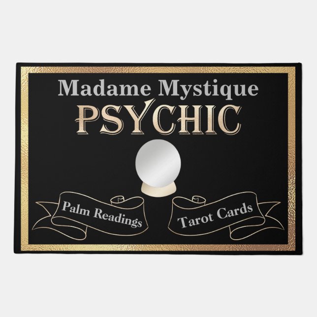 Psychic Crystal Ball Gold and Black Doormat (Front)