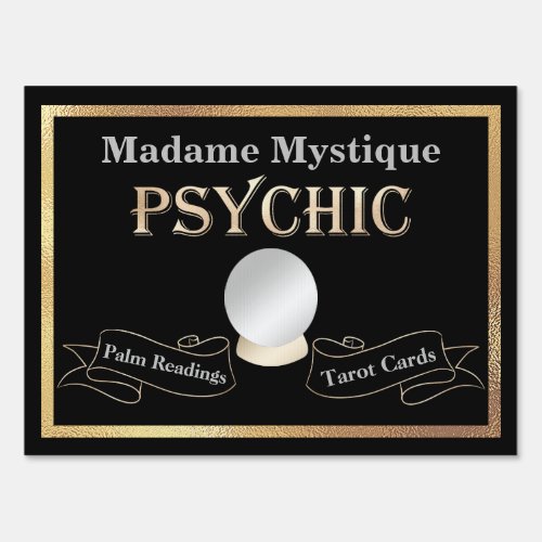 Psychic Crystal Ball Gold and Black Sign