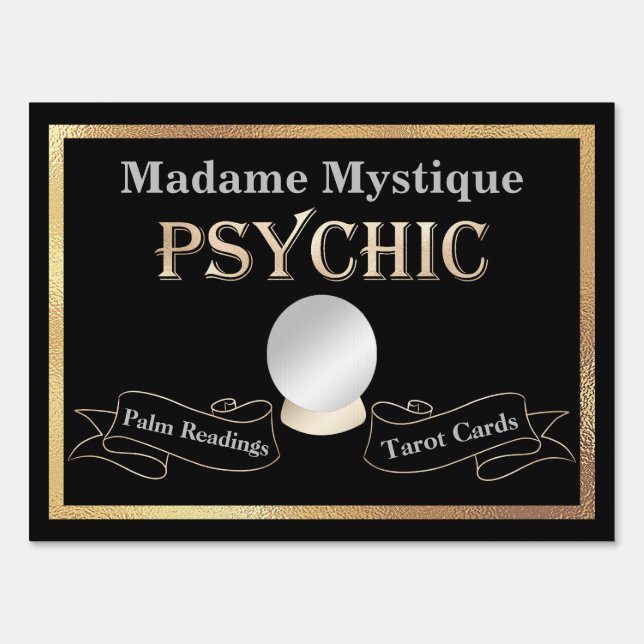 Psychic Crystal Ball Gold and Black Sign (Front)