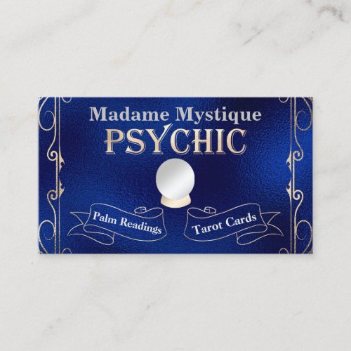 Psychic Crystal Ball Gold and Blue Business Card