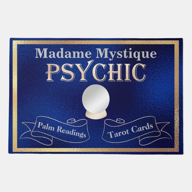 Psychic Crystal Ball Gold and Blue Doormat (Front)