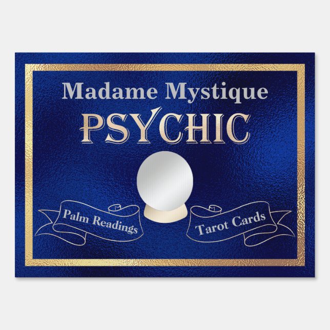 Psychic Crystal Ball Gold and Blue Sign (Front)