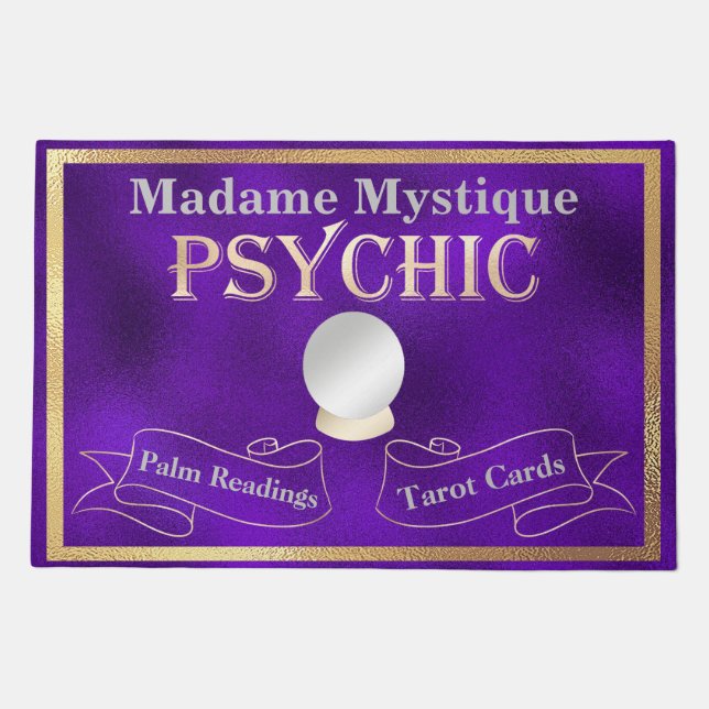 Psychic Crystal Ball Gold and Purple Doormat (Front)
