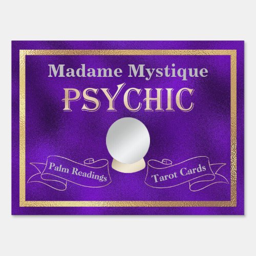 Psychic Crystal Ball Gold and Purple Sign