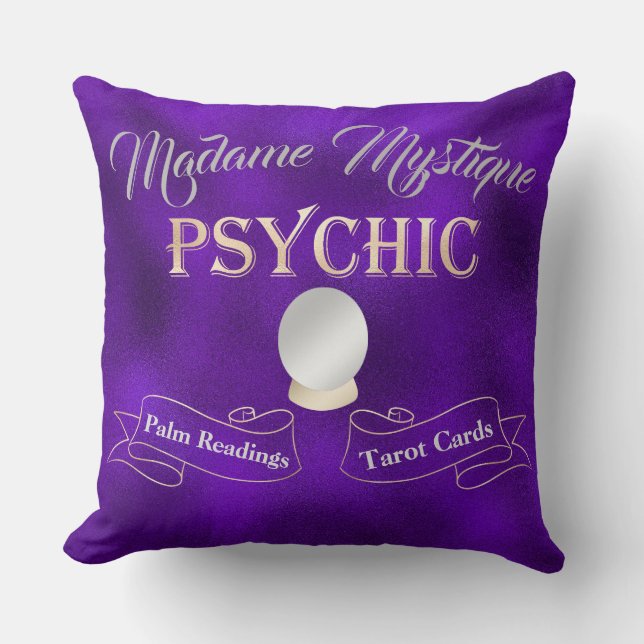 Psychic Crystal Ball Gold and Purple Throw Pillow (Front)