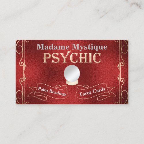 Psychic Crystal Ball Gold and Red Business Card
