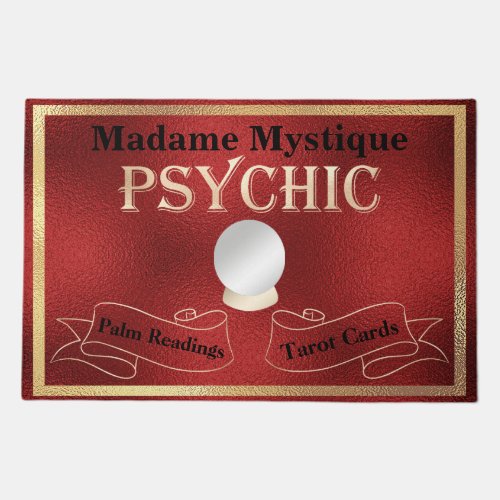 Psychic Crystal Ball Gold and Red Doormat