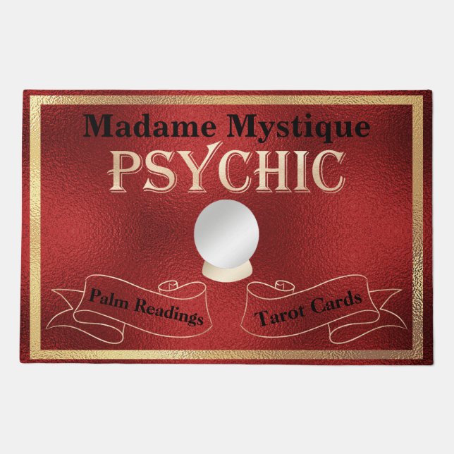 Psychic Crystal Ball Gold and Red Doormat (Front)