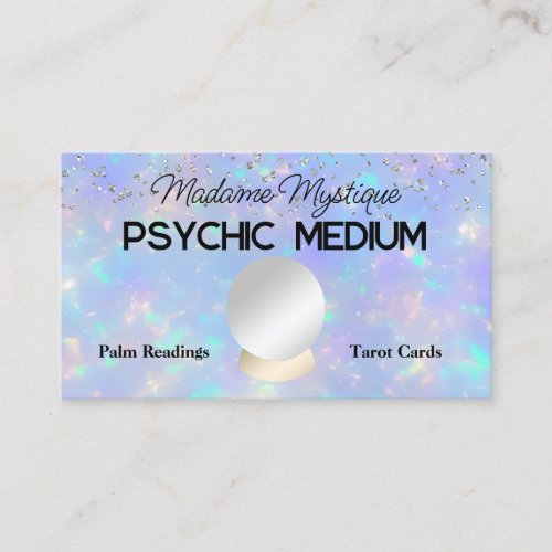Psychic Crystal Ball on Opal Stone and Glitter Business Card