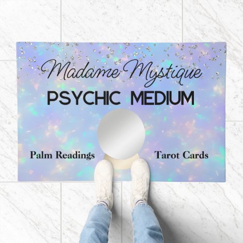 Psychic Crystal Ball on Opal Stone and Glitter Doormat