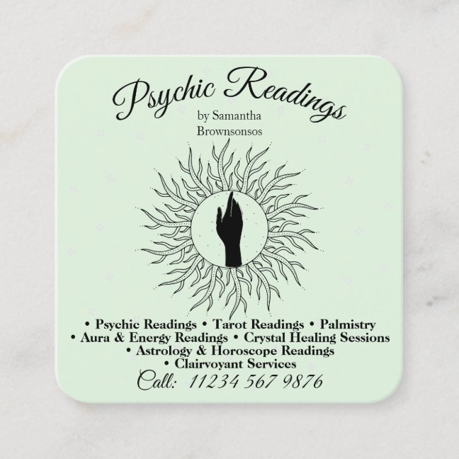 Psychic Medium Astrologist Green Energy Healing Square Business Card