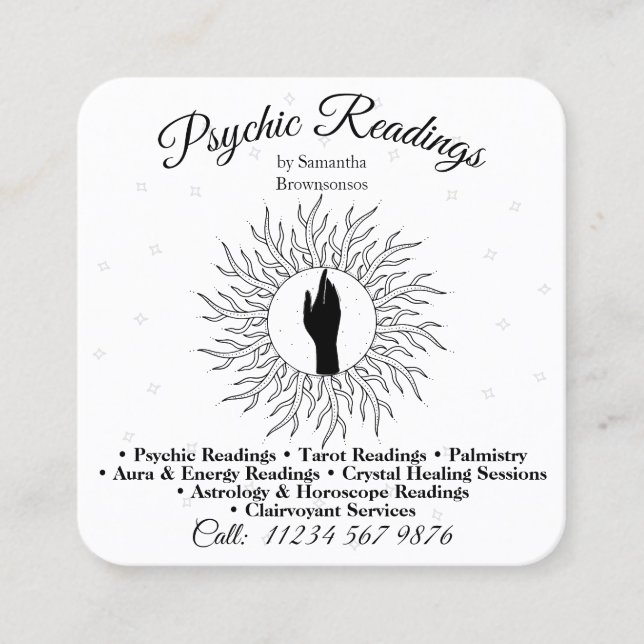 Psychic Medium Astrologist Massage Energy Healing Square Business Card (Front)