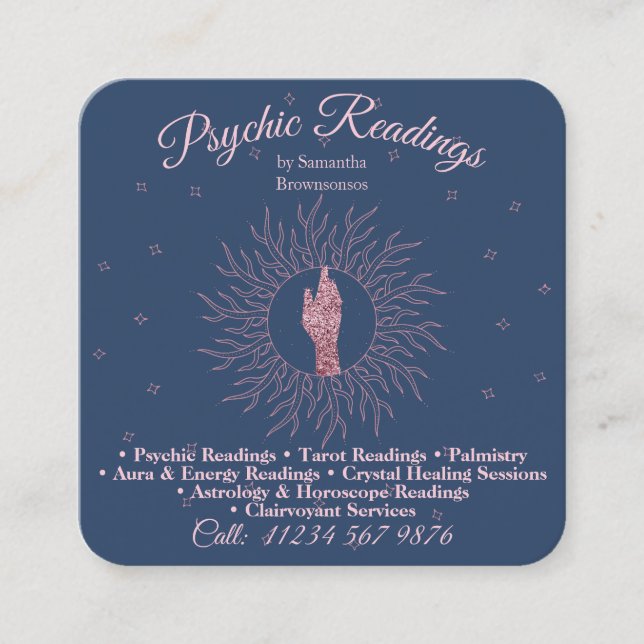 Psychic Medium Astrologist Navy Therapy Healing Square Business Card (Front)