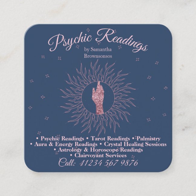 Psychic Medium Astrologist Navy Therapy Healing Square Business Card