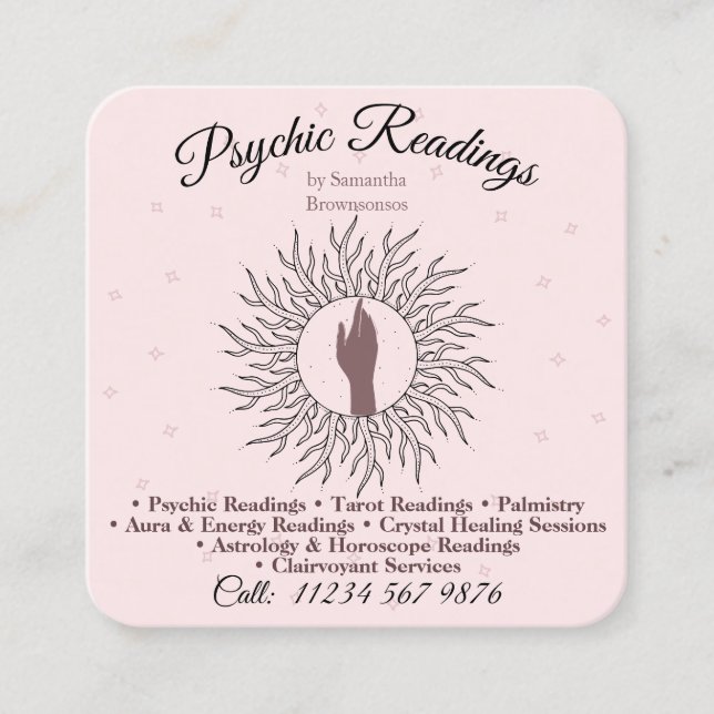 Psychic Medium Astrologist Pink Energy Healing Square Business Card (Front)