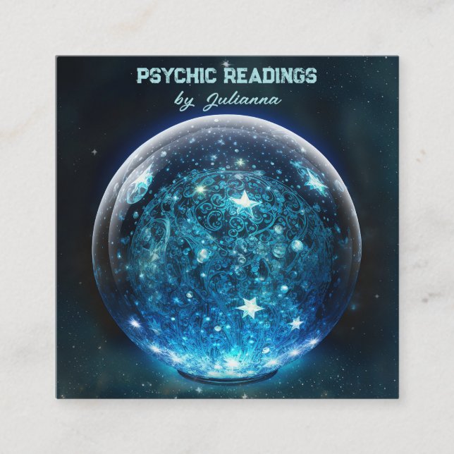 Psychic Medium Blue Crystal Ball Square Business Card (Front)