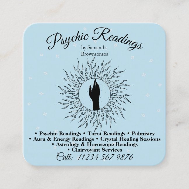 Psychic Medium Blue Massage Energy Healing Square Business Card