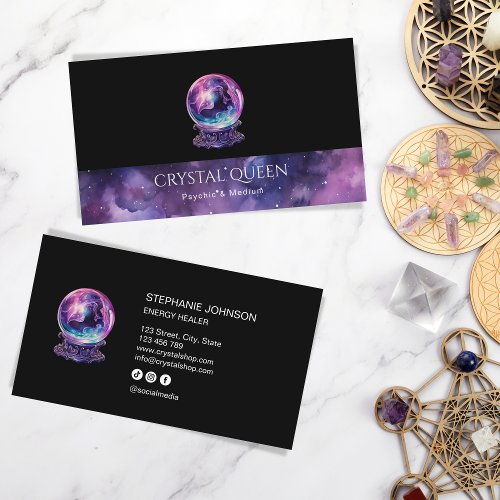 Psychic Medium Purple Galaxy Mystic Crystal Ball Business Card