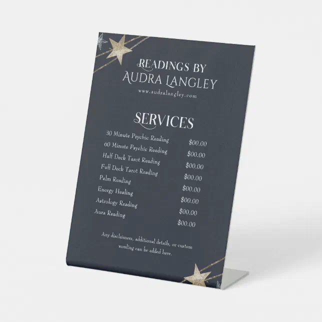 Psychic Medium, Tarot Reader Price List Pedestal Sign | Zazzle