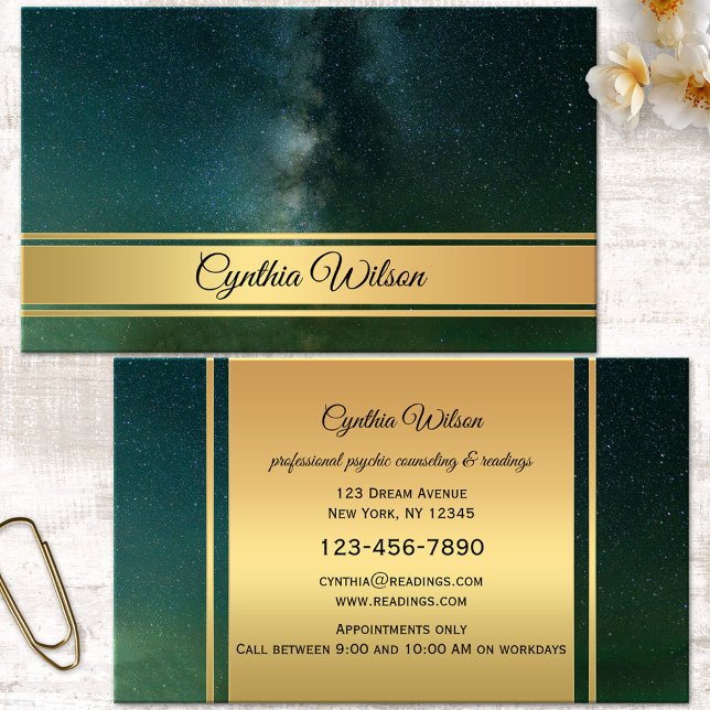 Psychic or Clairvoyant Galaxy Gold Business Card (Professional spiritual medium clairvoyant or fortune teller gold celestial business card - new age)