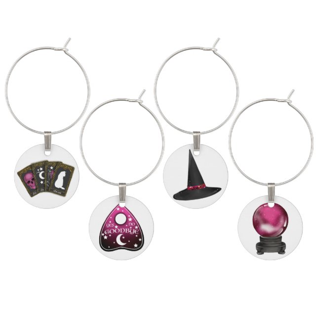 PSYCHIC SPOOKY PINK & BLACK ITEMS WINE CHARM (Staggered)