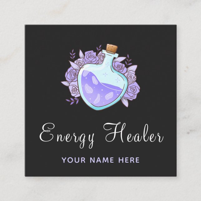 Psychic Tarot Reader Energy Healer Pretty Floral  Square Business Card (Front)