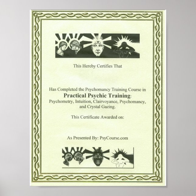 Psychic Training Certificate Poster (Front)