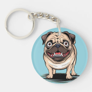 Psycho Crazy Pug Bulldog Circle Keychain Design