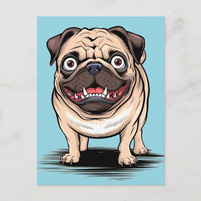 Psycho Crazy Pug Bulldog Postcard Design (Front)