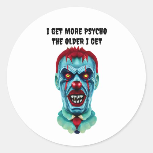 Psycho Creepy Killer Zombie Clown Horror Art   Classic Round Sticker