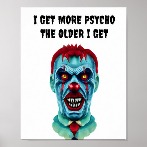 Psycho Creepy Killer Zombie Clown Horror Art    Poster