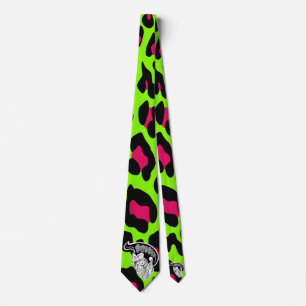Psycho Skull Lime Green Leopard Neck Tie