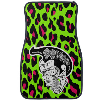 Psycho Skull Lime Leopard Print Car Floor Mat