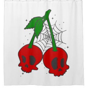 psychobilly spiderweb rockabilly cherry skull web shower curtain