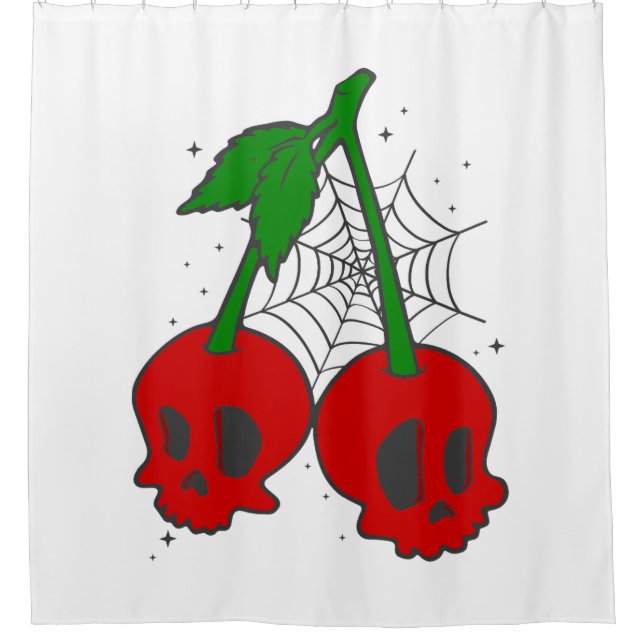 psychobilly spiderweb rockabilly cherry skull web shower curtain (Front)