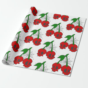 psychobilly spiderweb rockabilly cherry skull web wrapping paper