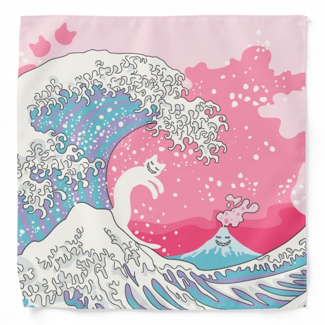 Psychodelic Bubblegum Kunagawa Surfer Cat Bandana (Front)