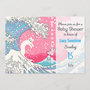 Psychodelic Bubblegum Kunagawa Surfer Cat Invitation