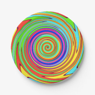 Psychodelic Color Swirl Paper Plate