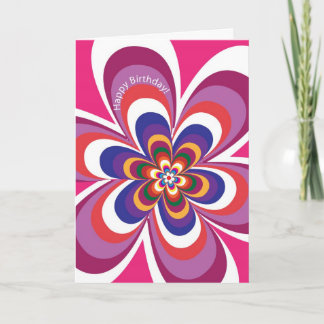 psychodelic flower in pinks greeting card