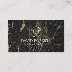 Psychologist Black & Gold Marble Appointment Card