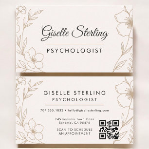 Psychologist Botanical QR Code Blush Elegant Business Card