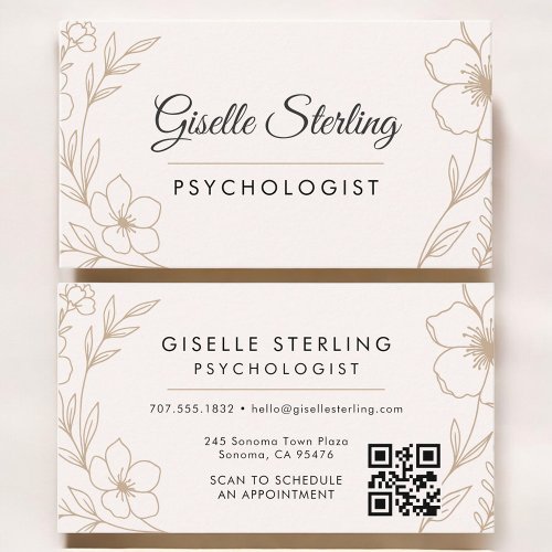 Psychologist Botanical QR Code Blush Elegant Business Card