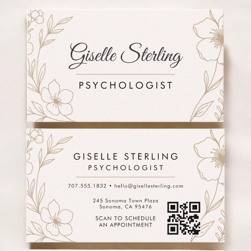 Customizable Psychologist Botanical QR Code Blush Elegant Business Card