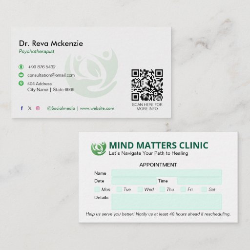Customizable Psychologist Clinic Business | Modern Appointment Business Card