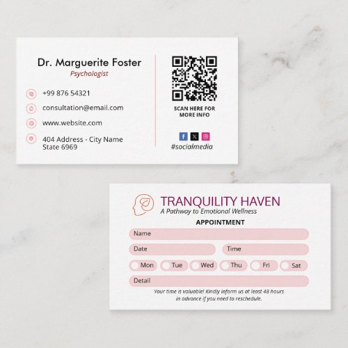 Psychologist Clinic Business | Modern Appointment Business Card