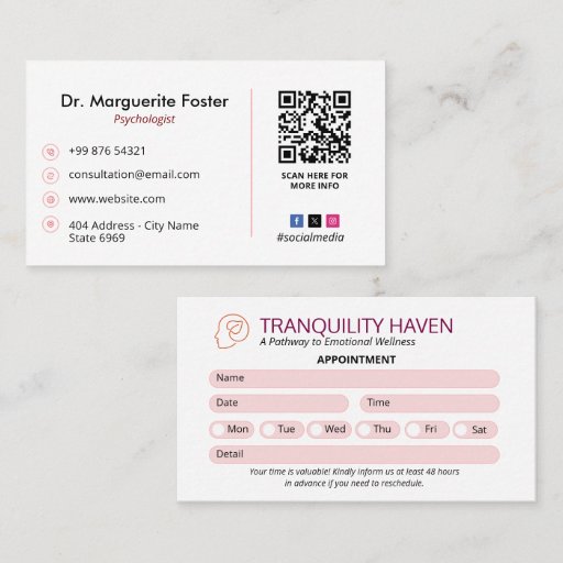 Customizable Psychologist Clinic Business | Modern Appointment Business Card