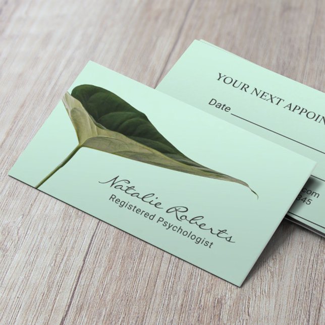 Psychologist Counselor Elegant Mint Foliage  Appointment Card (Creator Uploaded)