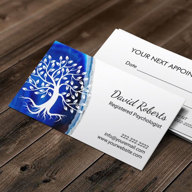 Psychologist Counselor Modern Blue Agate Tree Appointment Card (Creator Uploaded)