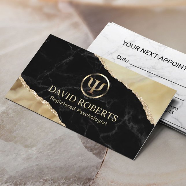 Psychologist Counselor Modern Gold Marble Agate Appointment Card (Creator Uploaded)